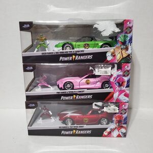 JADA Toys Power Rangers 1:24 Cars Green, Pink & Red Ranger Bundle Lot Of 3 New